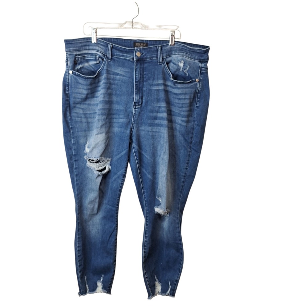 Judy Blue Skinny Fit Distressed Jeans Womens 24W Stretch Raw Hem Medium Wash